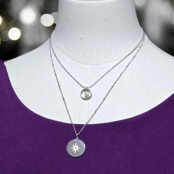 🆕️18K White Gold Plated Star Charm Minimalist Layered Necklace Dainty Pearl - Picture 4 of 13